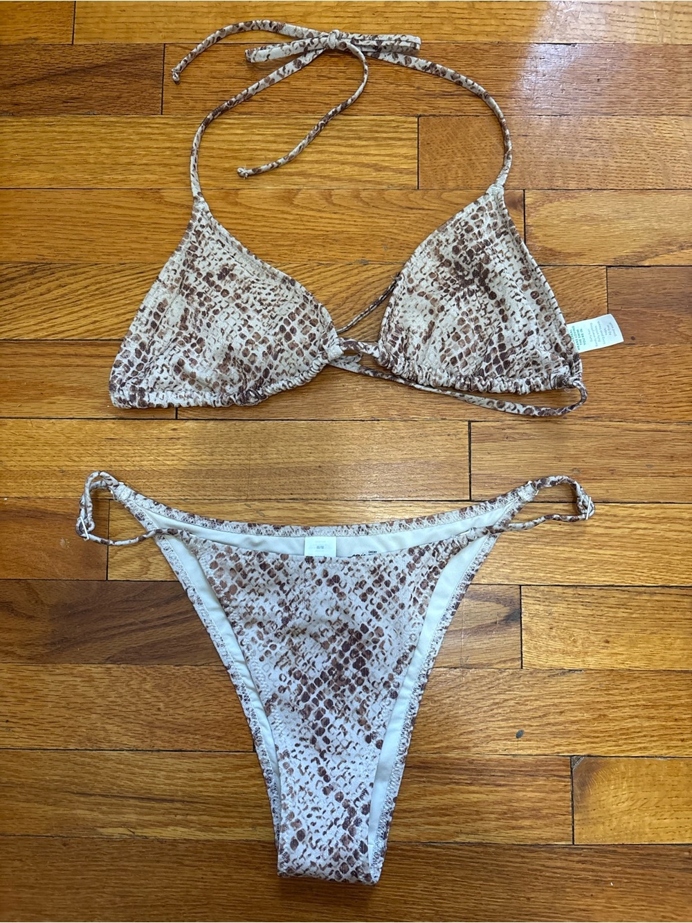 Aerie Brown Snake Print Triangle Bikini Top & Bottom Set